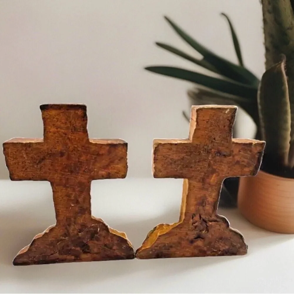 Cross Bookends OOAK Boho Rustic Cottage Jesus Religious Hope Of The World  Vtg